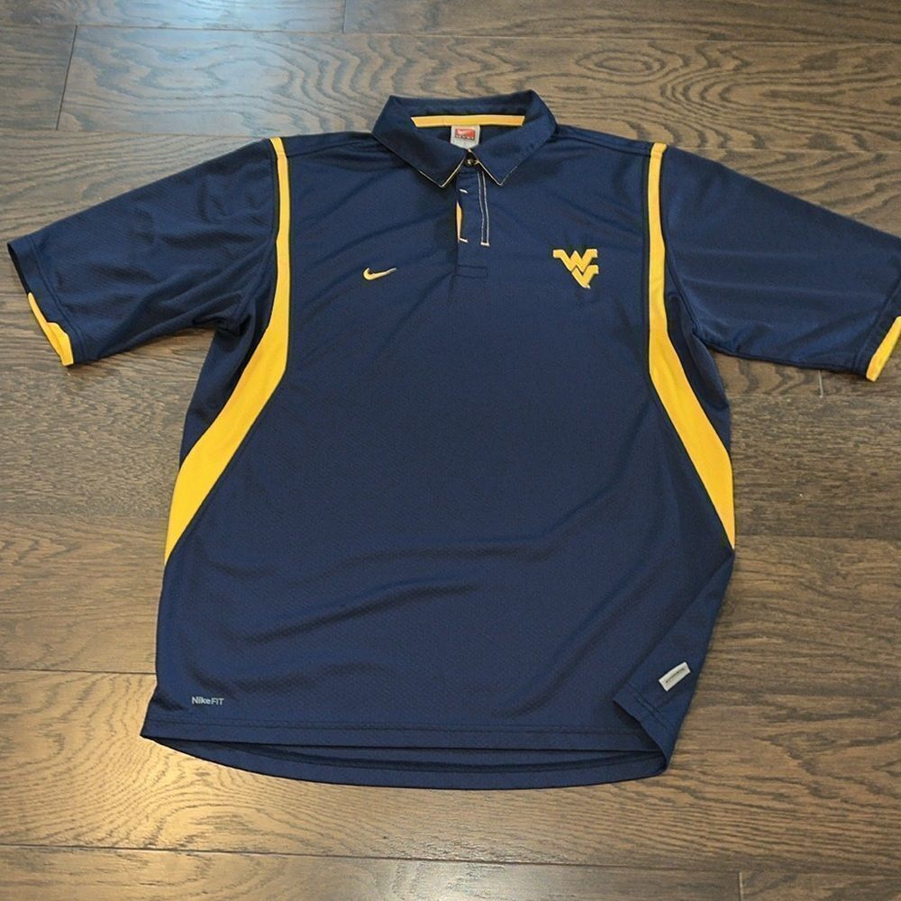 Nike Fit West Virginia Mountaineers Blue Polyester Golf Polo Basketball Shirt